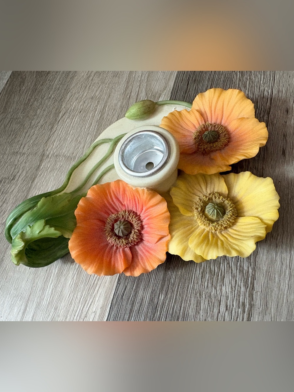 Vintage Iris & Orchid Orange & Yellow Poppy Candle Holder